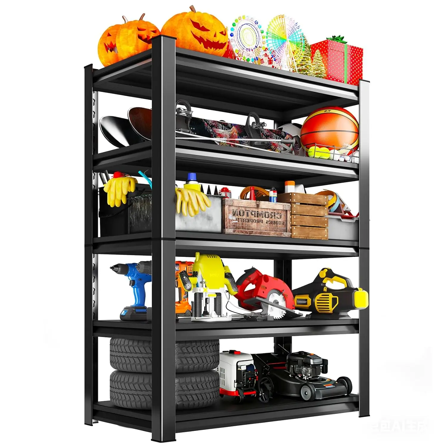

72" H Heavy Duty Garage Shelving 5-Tier,Metal Garage Shelving Units Adjustable 3000LBS,Storage Shelves for, Customized