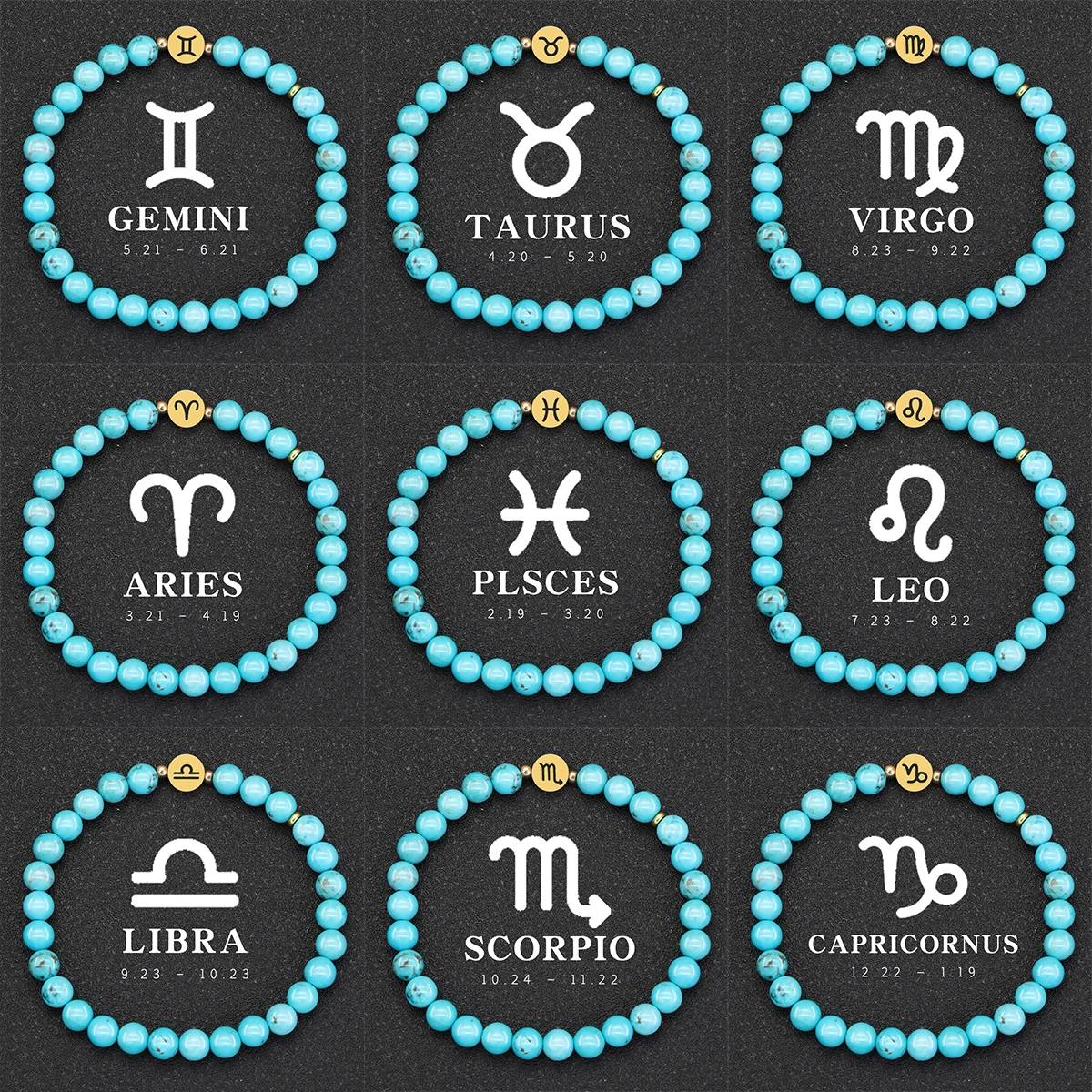 12 Zodiac Signs Bracelet Homme 12 Constellation Turquoise Jewelry for Women Scorpio Gemini Sagittarius Bracelet Friendship Gift