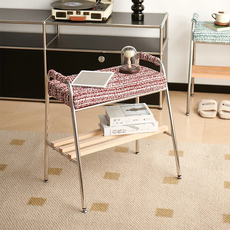 Stainless Steel Doorstep Shoe Changing Stool,entrance Double Layered Shoe Rack, Soft Bag Seat Stool, Power Assisted Shoe Stool
