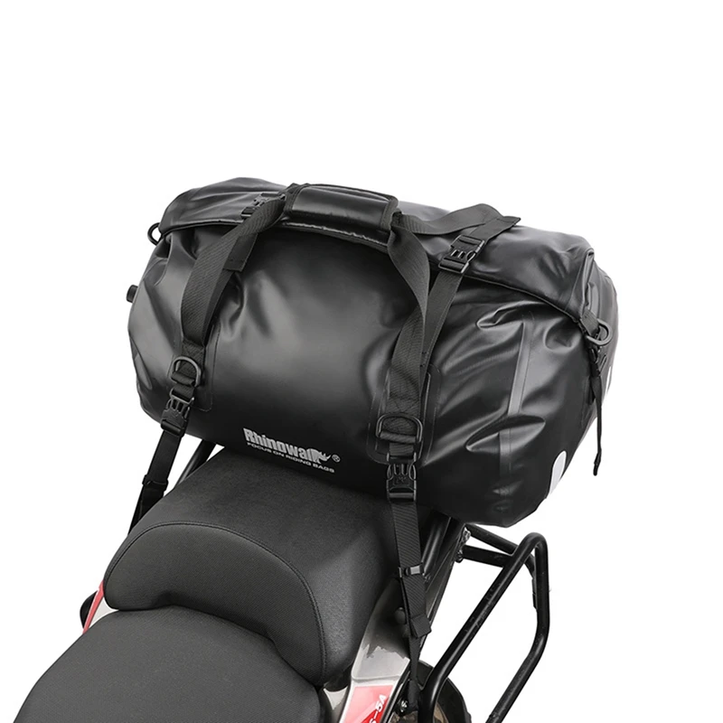 Rhinowalk Motorcycle Bag 45L Bag Waterproof PVC Tail Saddle Bag Durable Dry Luggage Outdoor Bag Motorbike Rear Seat Bag