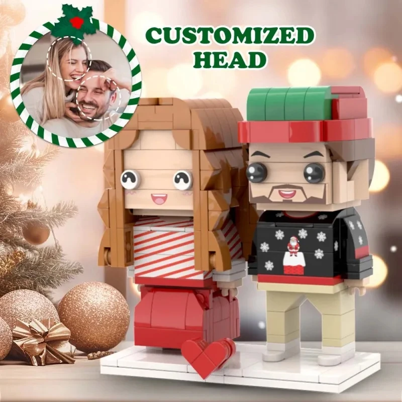 

Christmas Matching Couple Red Custom Square Face Face Brick Figures Customizable Head 2 People Custom Brick Figures Character