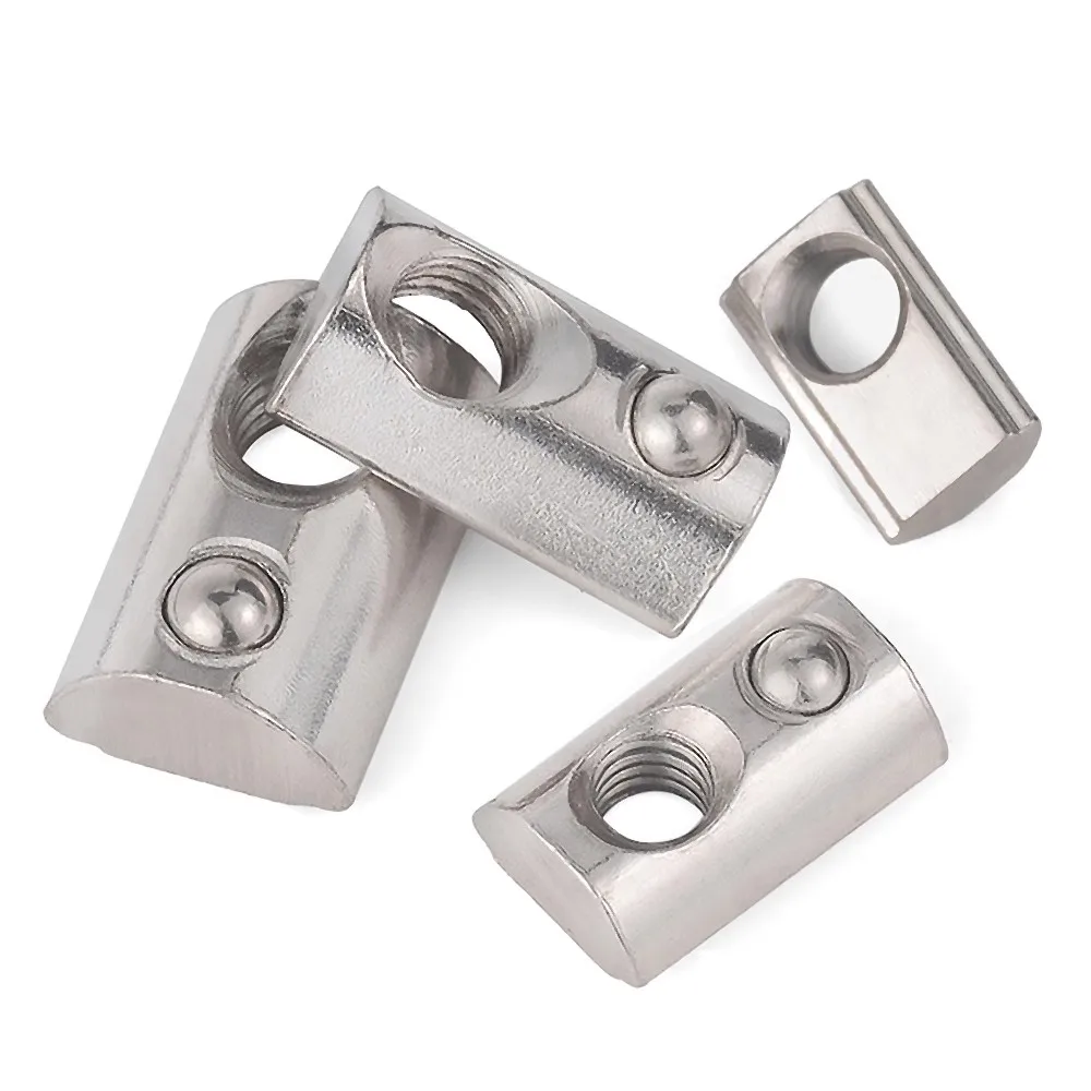 20 Series Roll-in T Spring Nuts T Nut M3 M4 M5 M6 Half Round Elastic Slot Nuts For 2020 Aluminum Profiles Groove 6