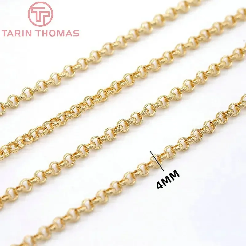 (6193) 50CM 4MM 6.5MM 24K Gold Color Plated Brass Necklace Chains Bracelet Chains High Quality Jewelry Accessories Wholesale