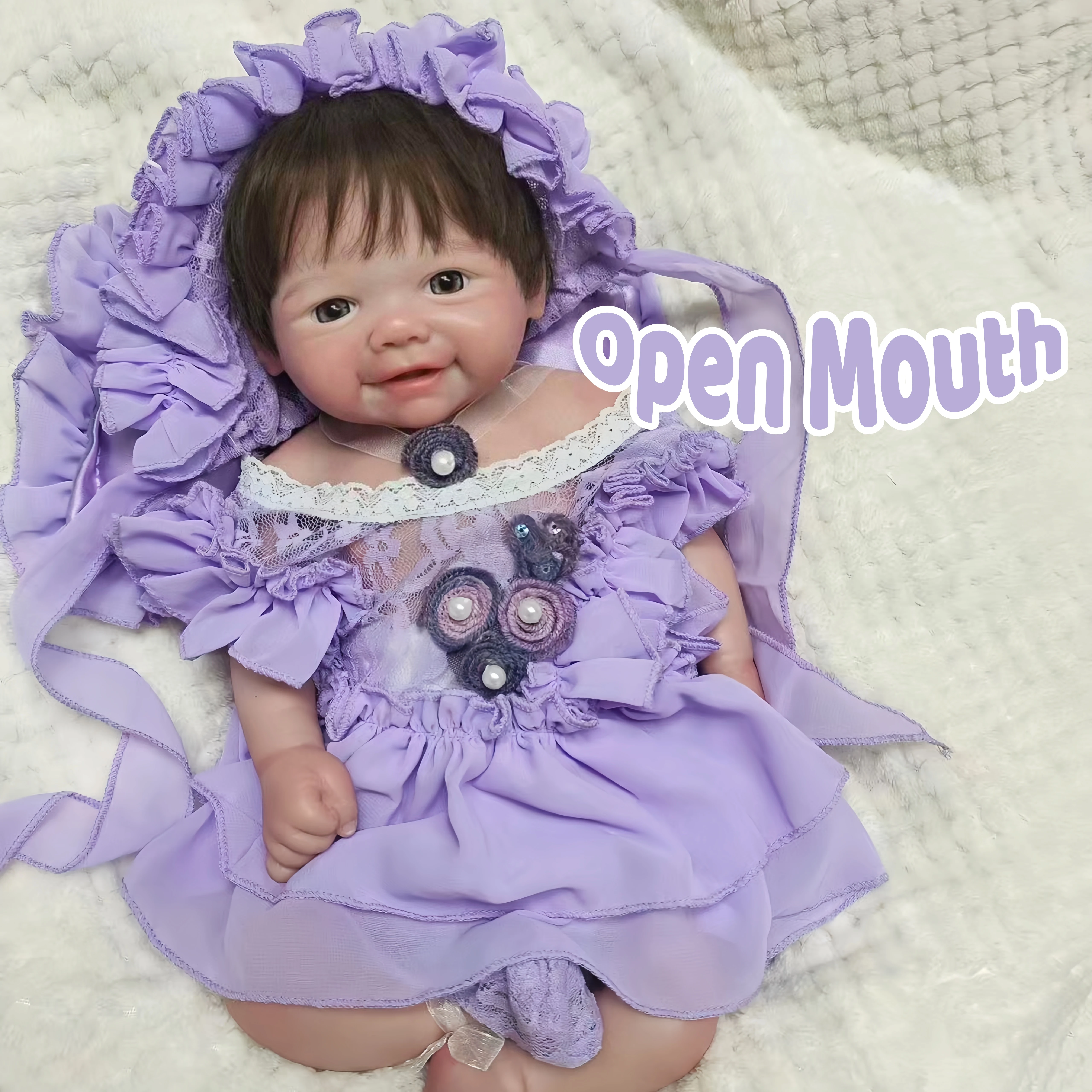 

Кукла-реборн девочка Вивьен, 43 см, с открытым ртом и пророщенными волосами, из мягкого силикона, с 3D-расписной кожей, реалистичная кукла-реборн из силикона