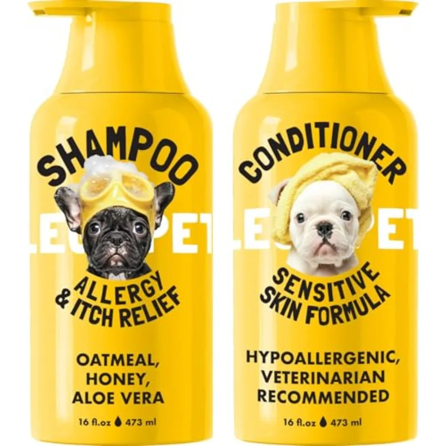 

Oatmeal Dog Shampoo and Conditioner Itch and Allergy Relief with Honey and Aloe Hypoallergenic Gentle Calming Formula for Sensi