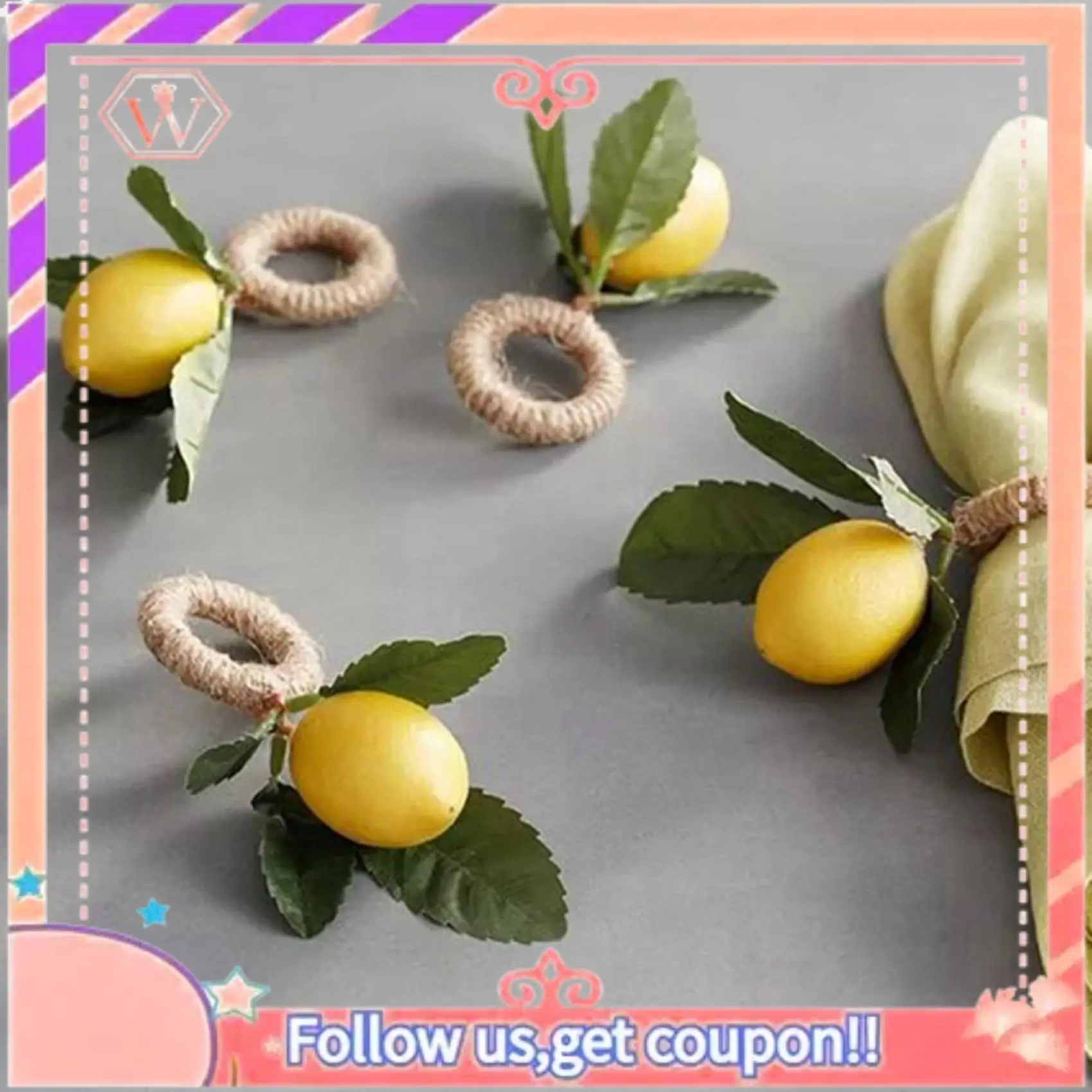 AT84-10X Lemon Napkin Rings Set,Lemon Vine Napkin Rings,Dinning Table Setting Napkin Holder For Dining Table,Holiday Decor