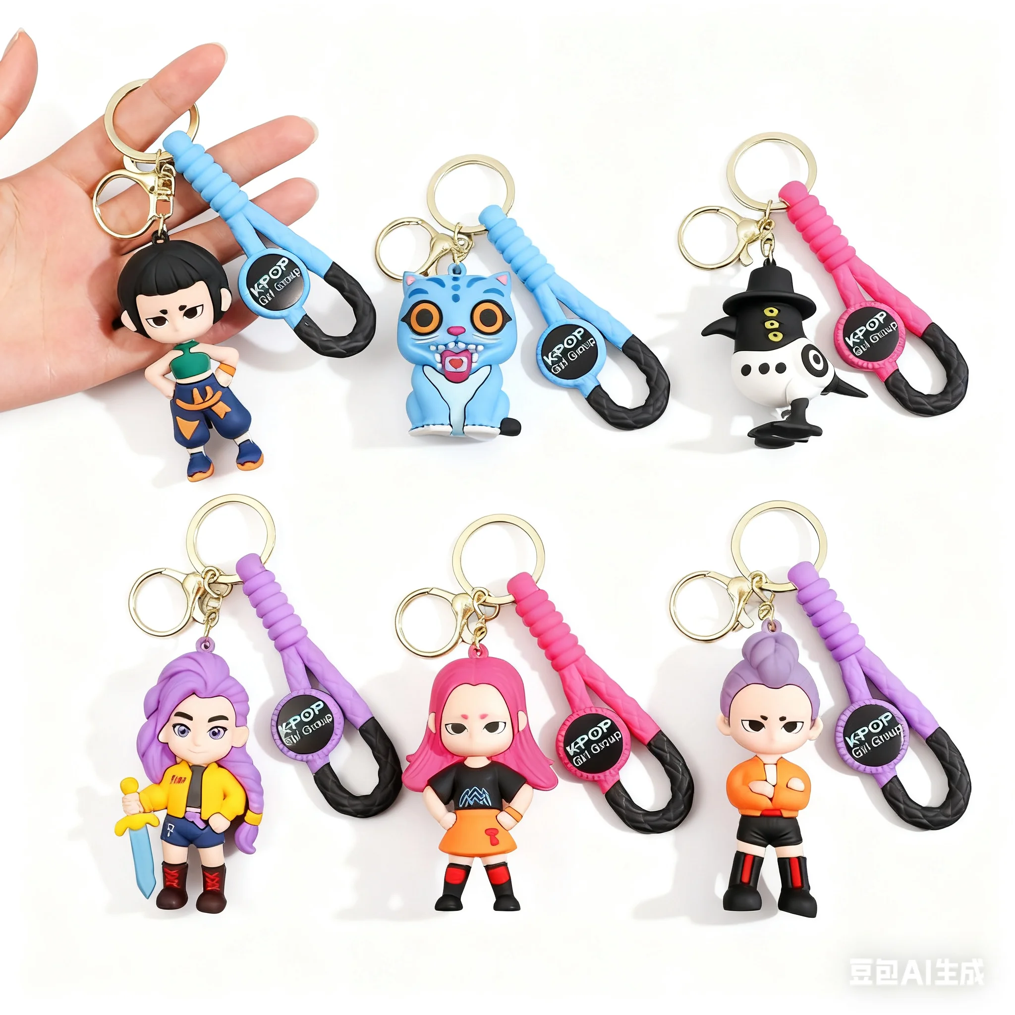 ホットなKPOPデモンハンターズキーホルダー、タイガーキャラクターPVCフィギュアキーホルダー、キュートな原宿スタイルキーリング、子供やファンのためのハロウィンギフト