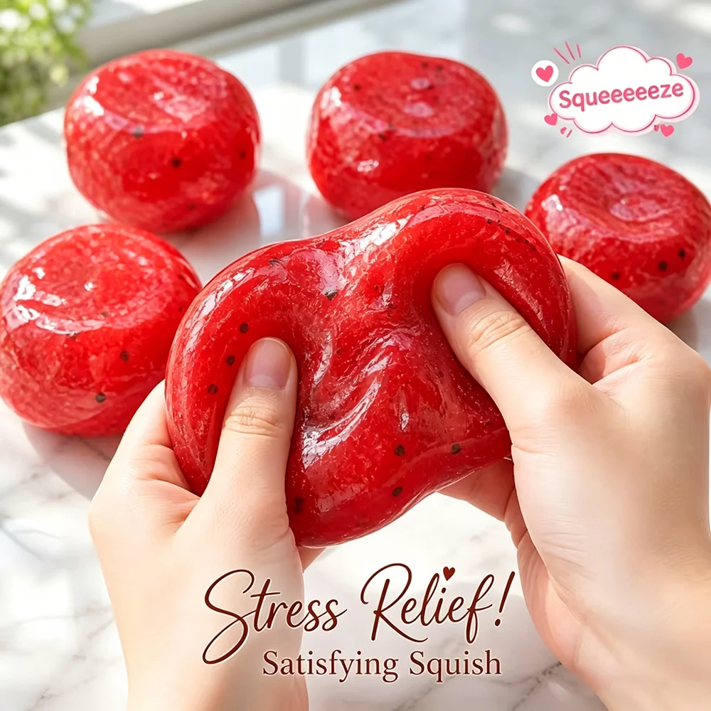 Kawaii Watermelon Ice Slush Squishy Ball Soft Vaseline Squeeze Toy Crunch Sound Stress Relief Mochi Fidget Toy Relax Gift