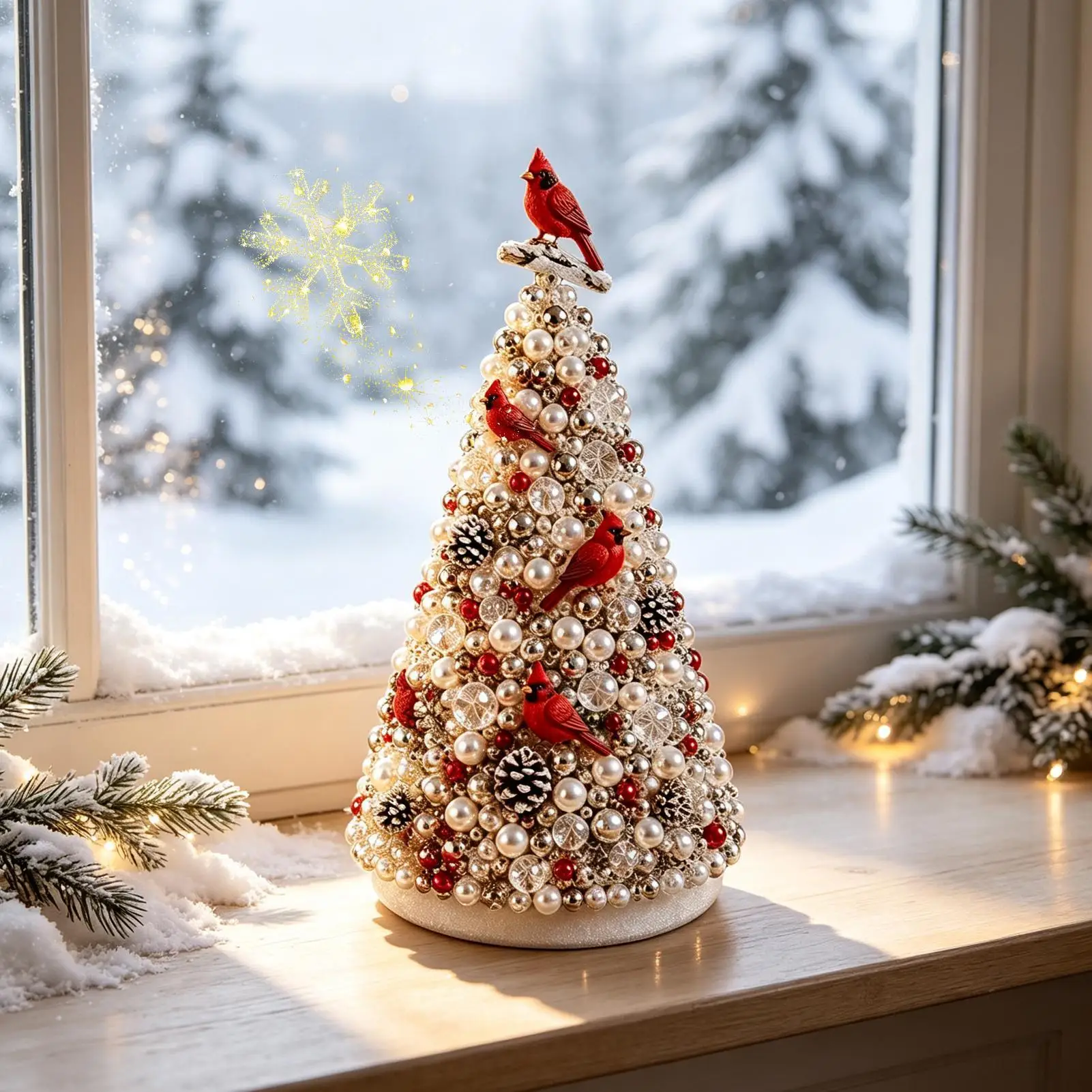 Beaded Christmas Tree Kit Pearl Red Bird Charm Making Crafts Christmas Tree Bead Kit for Holiday Nativity House Wall Tabletop - view 5
