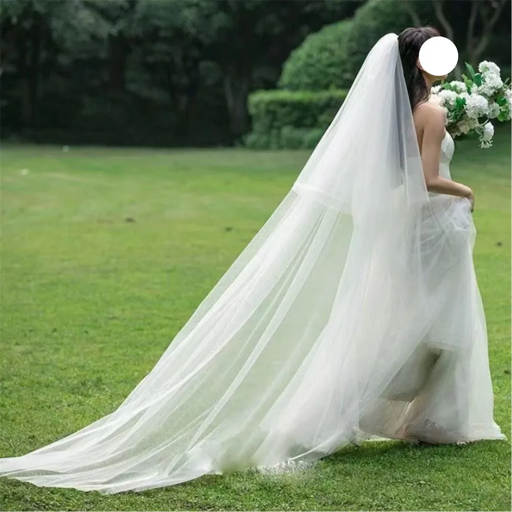 

White Women 3M Cut Edge 2 Layers Wedding Bridal Veil Long Trailing Wedding Cosplay Photo Accessories