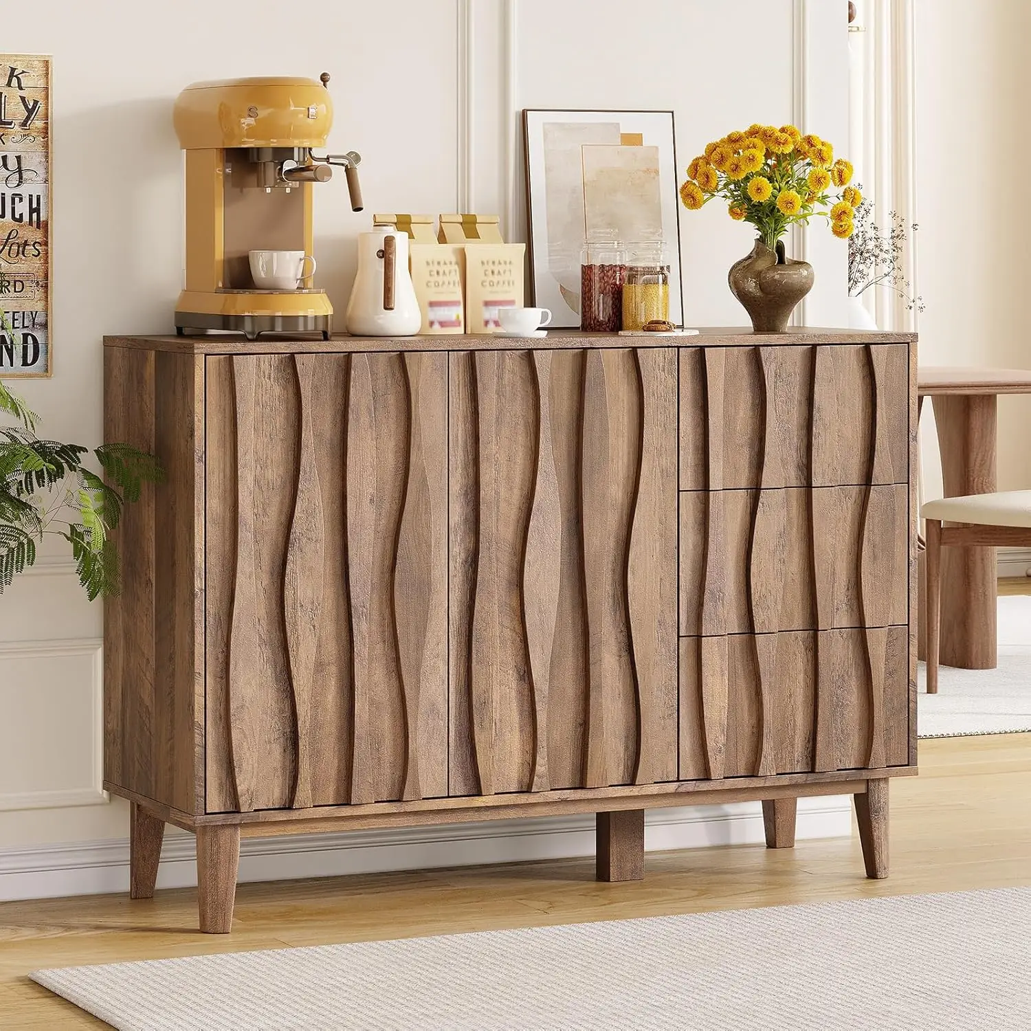 Fluted Buffet Cabinet with Storage, 47.2