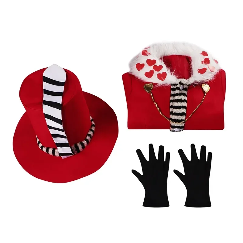 Disfraz de Anime Valentino Hazbin para hombre, traje de juego de rol de Hotel de dibujos animados, abrigo rojo largo, guantes para niños y adultos, traje de fiesta de Halloween