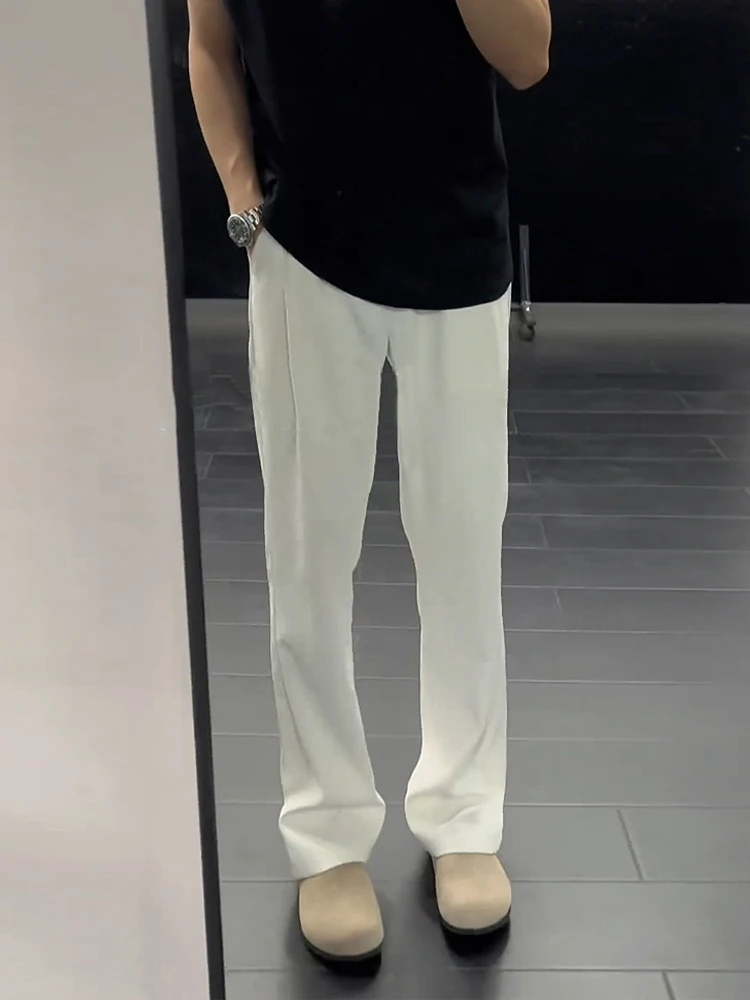 

Мужские летние тонкие прямые брюки из ледяного шелка чистого белого цвета, свободного кроя, с низкой посадкой, прямые штаны-трубы
