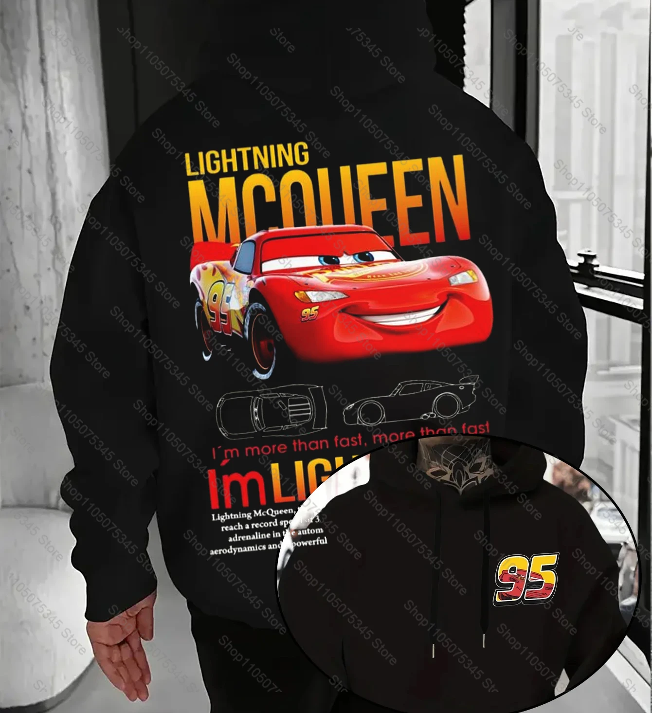 2025 Disney Cars Lightning McQueen Sudadera con capucha Sudadera con capucha suelta Regalo de cumpleaños para fanáticos de los coches de Disney Pixar Tops Ropa