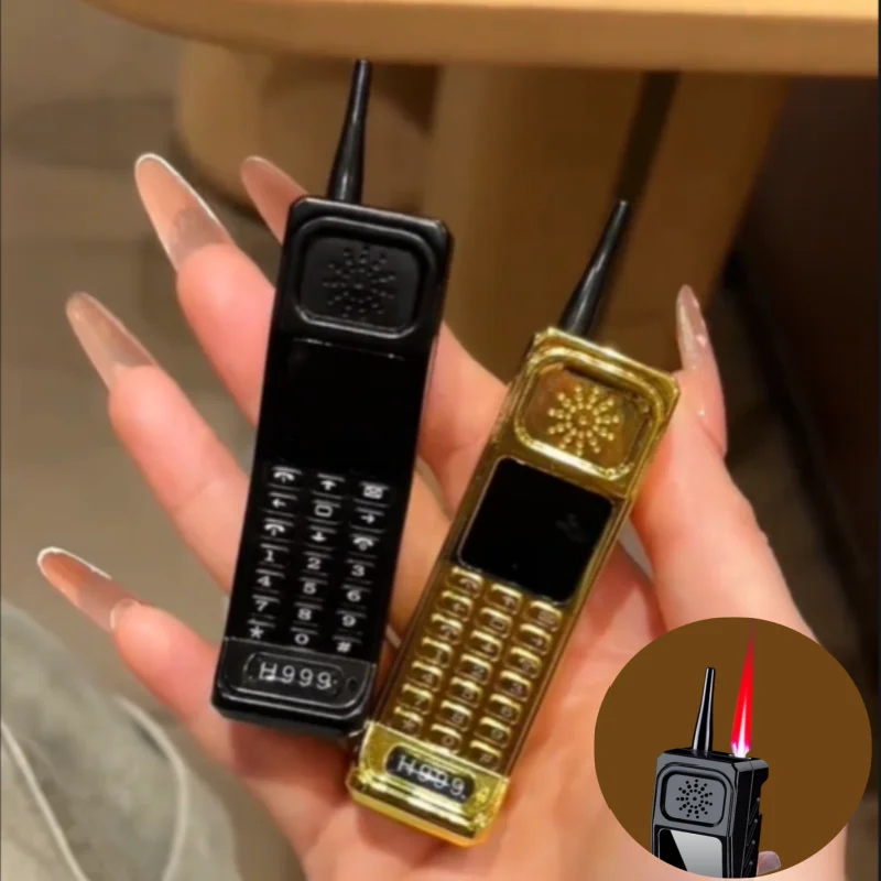 New retro vintage mobile phone inflatable lighter windproof red jet flame refillable butane gas lighter personalized men's gift
