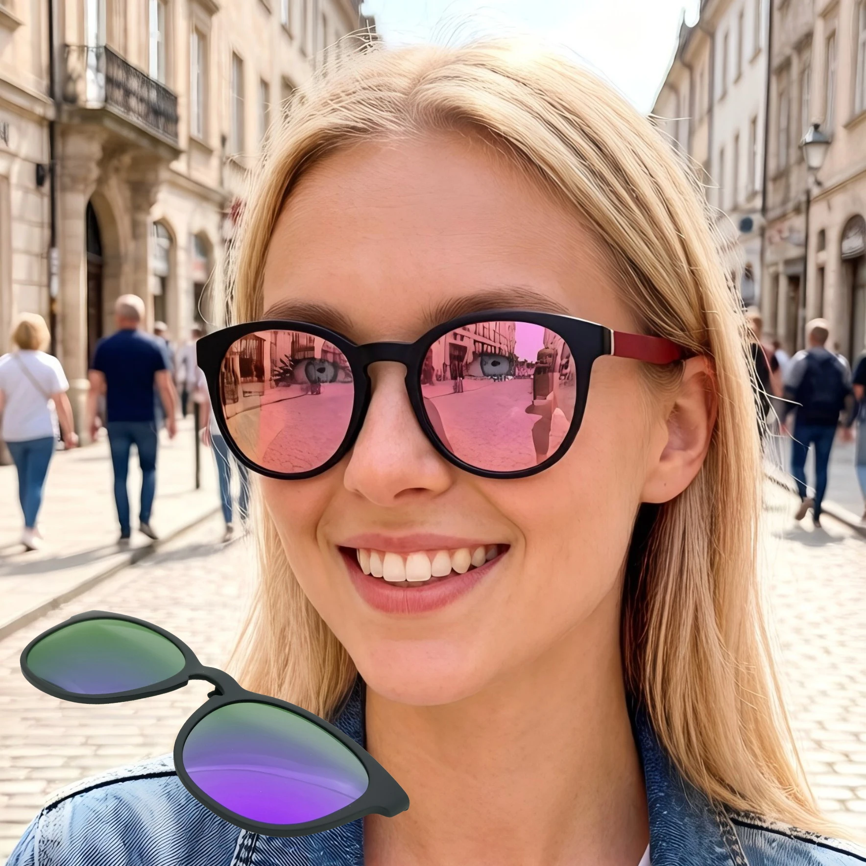 Model No TJ008 Single Clip on TAC Polarized Retro Sunglasses for Myopia Presbyopia Eyeglasses Extra Clipping Colorful Lenses