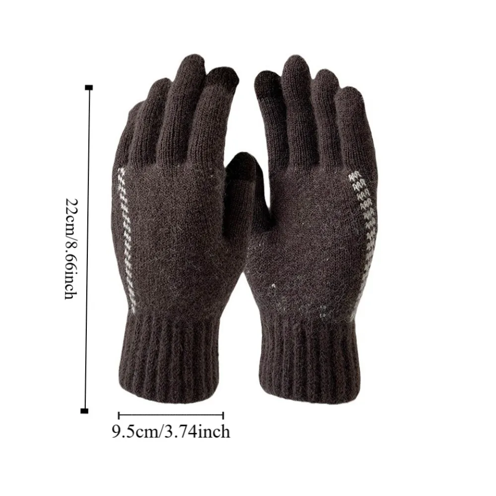 Winter Touchscreen Men Knitted Gloves Thickened Nonslip Knitted Woolen Gloves Mittens Solid Color Full Finger Gloves Male