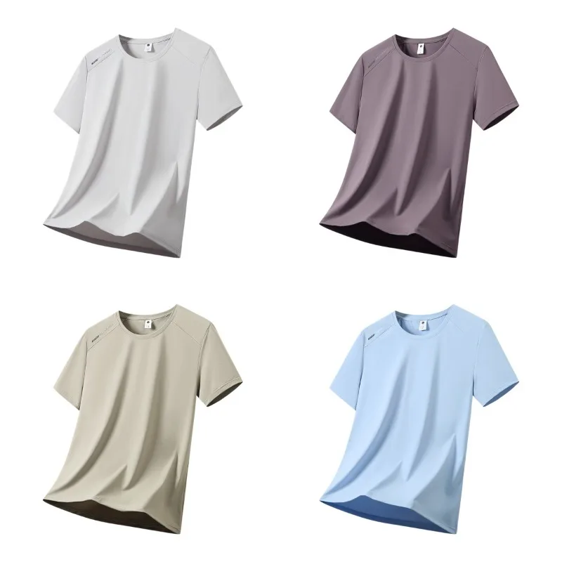 

Мужская футболка для активного отдыха и спорта, впитывающая пот, быстросохнущая, из ледяного шелка, летняя, легкая, дышащая, повседневная, модная футболка