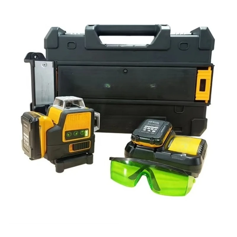 12V Green Beam Laser Level Cross Laser Level 3D 12 Lines Laser Self-leveling 360 Degree Cross Line with Batteries