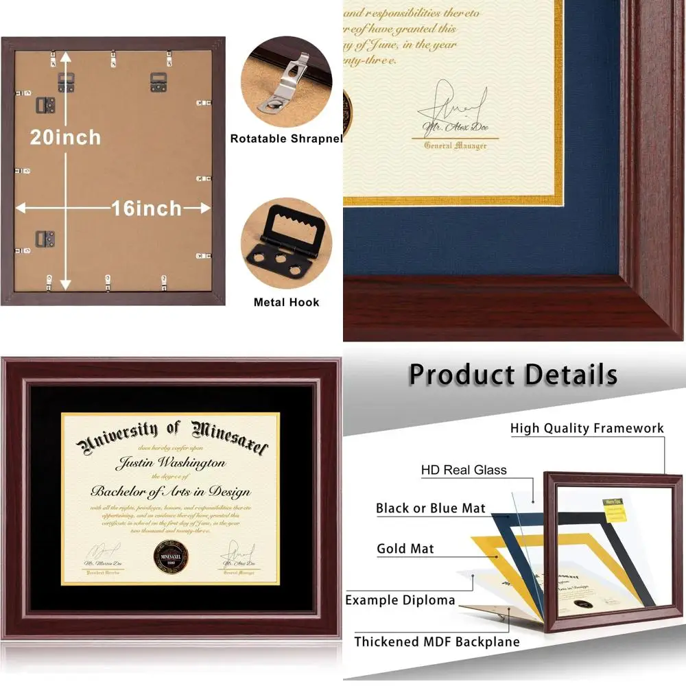 

Cherry Red 20x16 Diploma Frame with Black Mat for 13x17 Certificates, Wall-Mountable with Tempered Glass