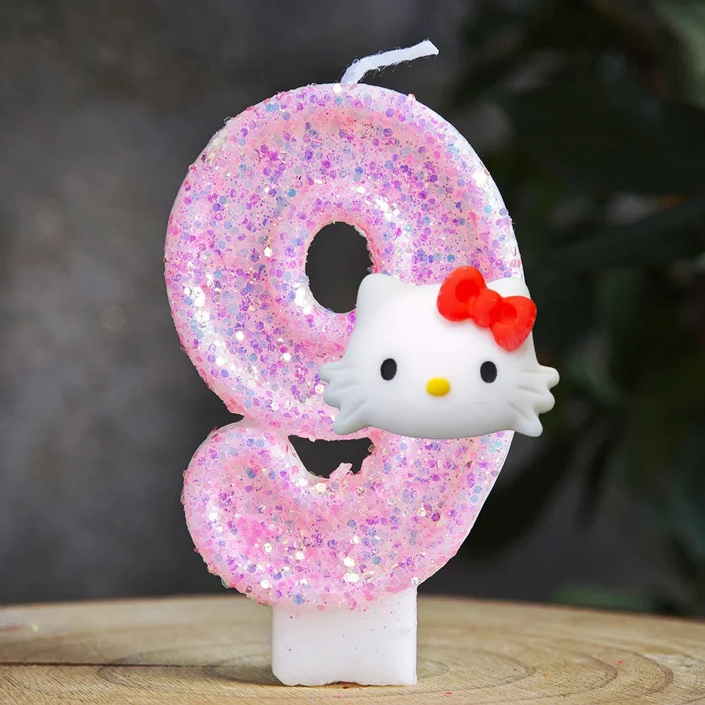 Niedliche Hello Kitty Glitzernde Farbverlauf-Zahlenkerze Kuchendekoration Süßes Thema Kindergeburtstags-Party-Zubehör Mädchen-Baby-Shower-Dekorationen – Detail 23