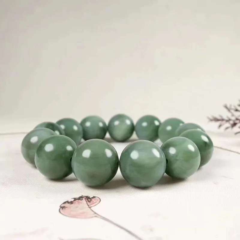 Natural Xinjiang Hetian Russian Jade 18mm round Bead Men's and Women's Bracelet with Certificate