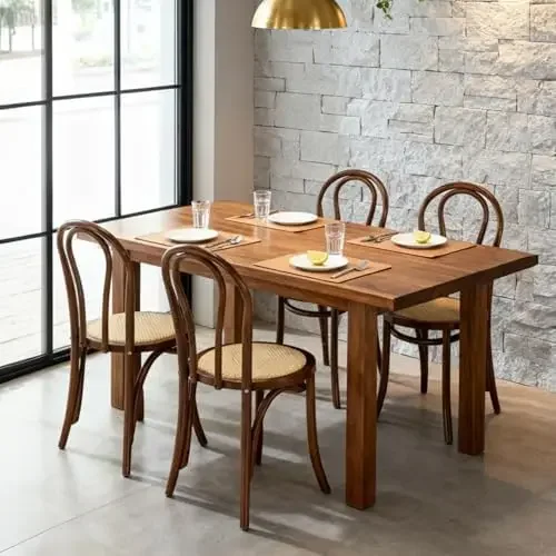 Vintage Dining Chairs Set of 4, Thonet Soild Wood Rattan Dining Room Chairs Armless French Country Kitchen Chairs for