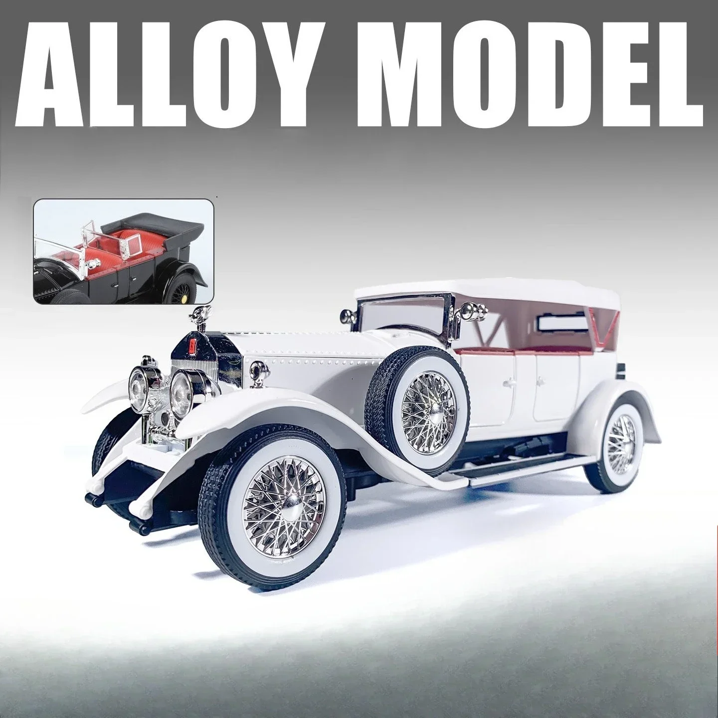 1:24 Rolls-Royce Phantom 1th 1925 Mobil Antik Model Mobil Diecast Paduan Logam dengan Suara dan Lampu Mainan Anak Koleksi Hadiah Ulang Tahun