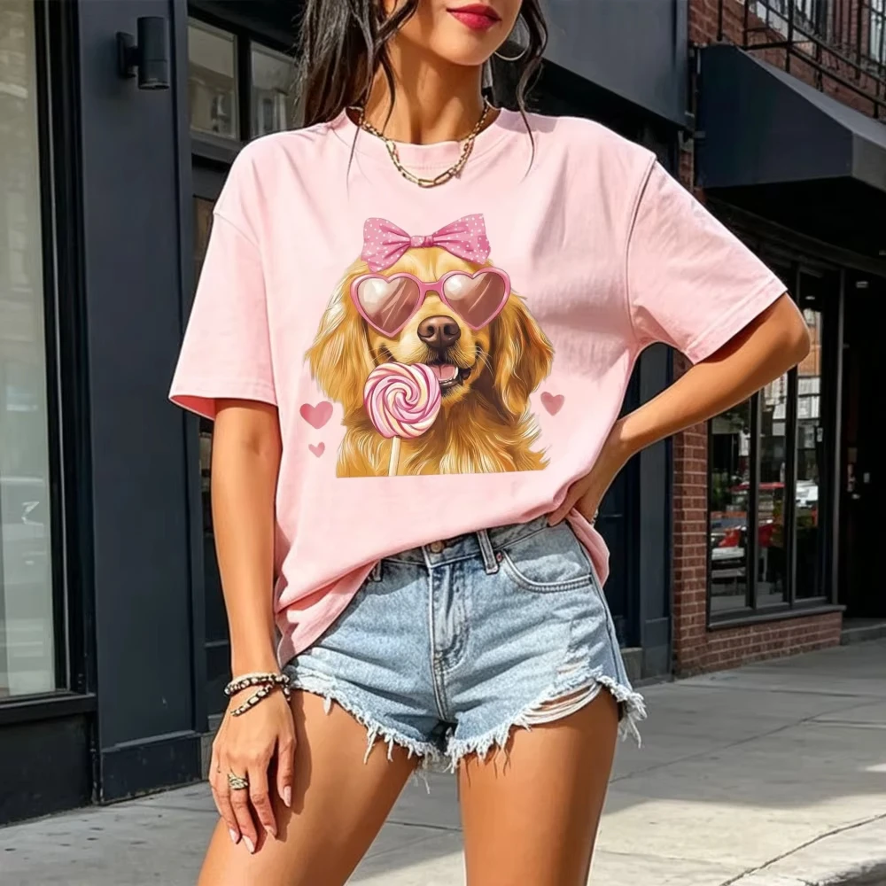 Valentine's Day Shirt Valentine Golden Retriever Tee Coquette Golden Retriever Lover Gift Dog Mom Cotton Tee Lovers' Clothes