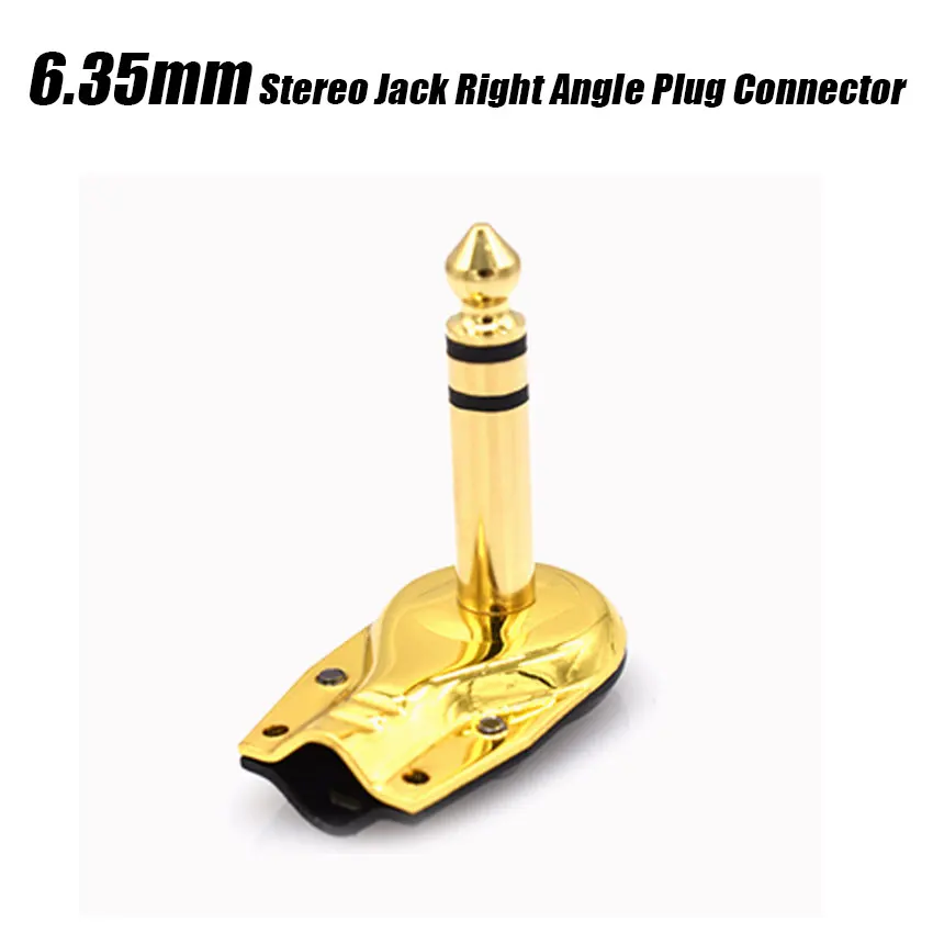 Złote srebrne 1/4 "6.35mm złącze Stereo łamany kątowy Jack płaskie męskie złącze Audio pedał efektów gitarowych Phono