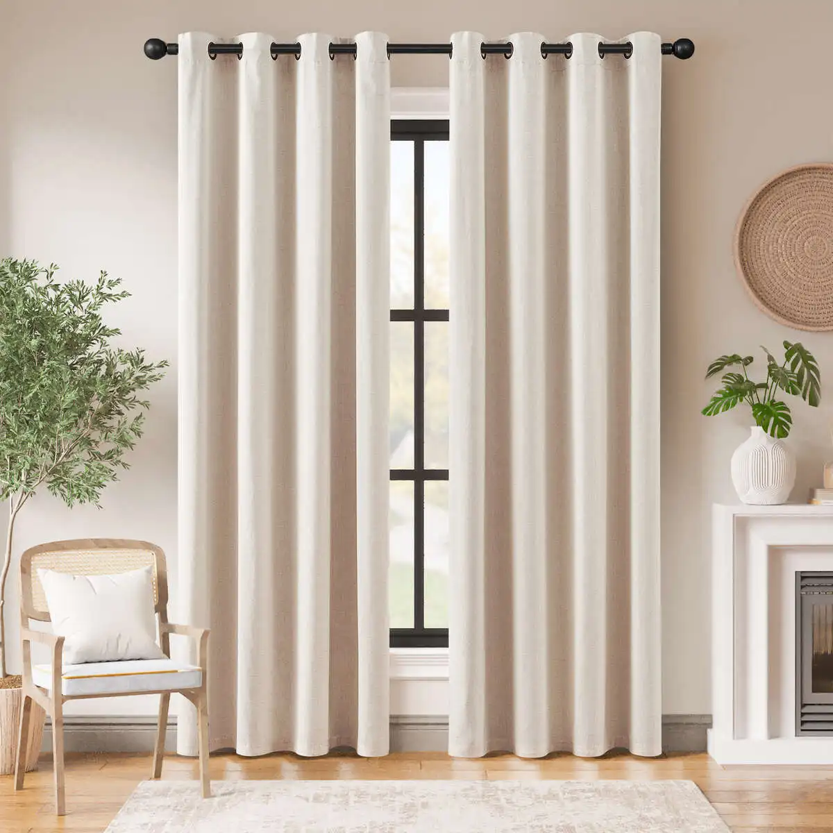 

JINCHAN Linen Blackout Curtains For Bedroom Living Room Grommet Top Room Darkening Linen Window Curtain Treatment Drapes 1 Pane