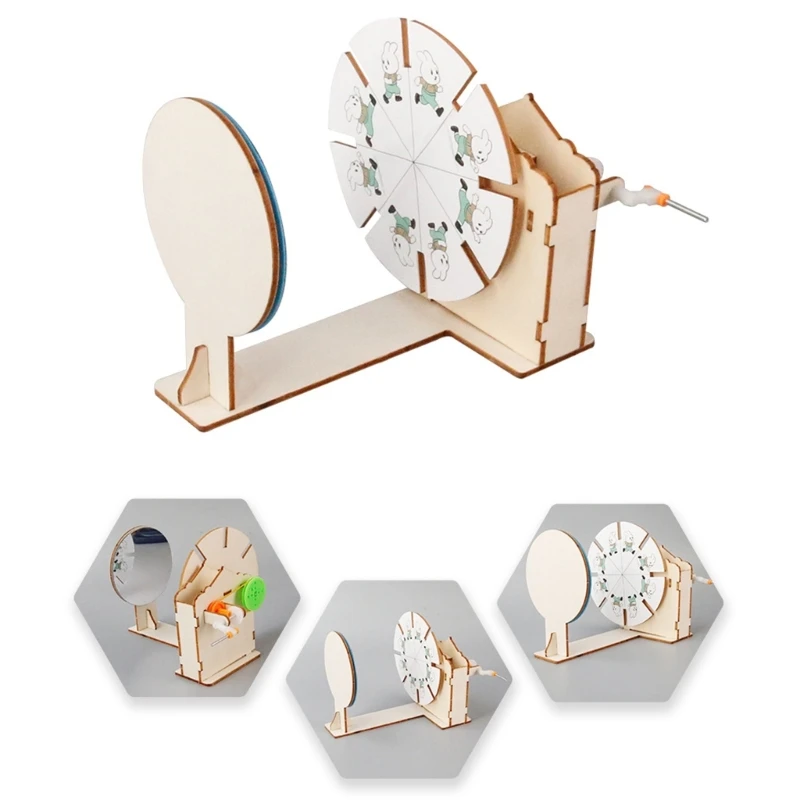Desktop Optical Animation Teaching Aid Manual Wooden Motion Model Craft Set with Visible Disc and Viewing Window for Craft