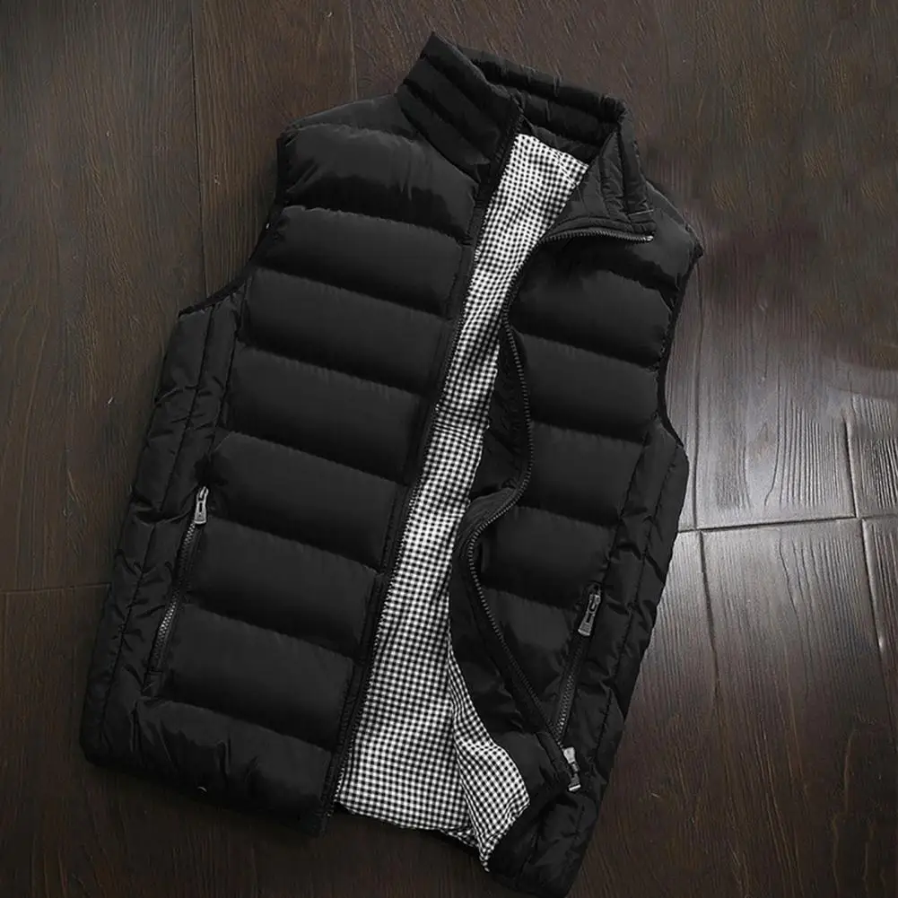 Men Vest Coat Waterproof Padded Thick Stand Collar Winter Thermal Waistcoat Sleeveless Jacket for Outdoor Male Clothing