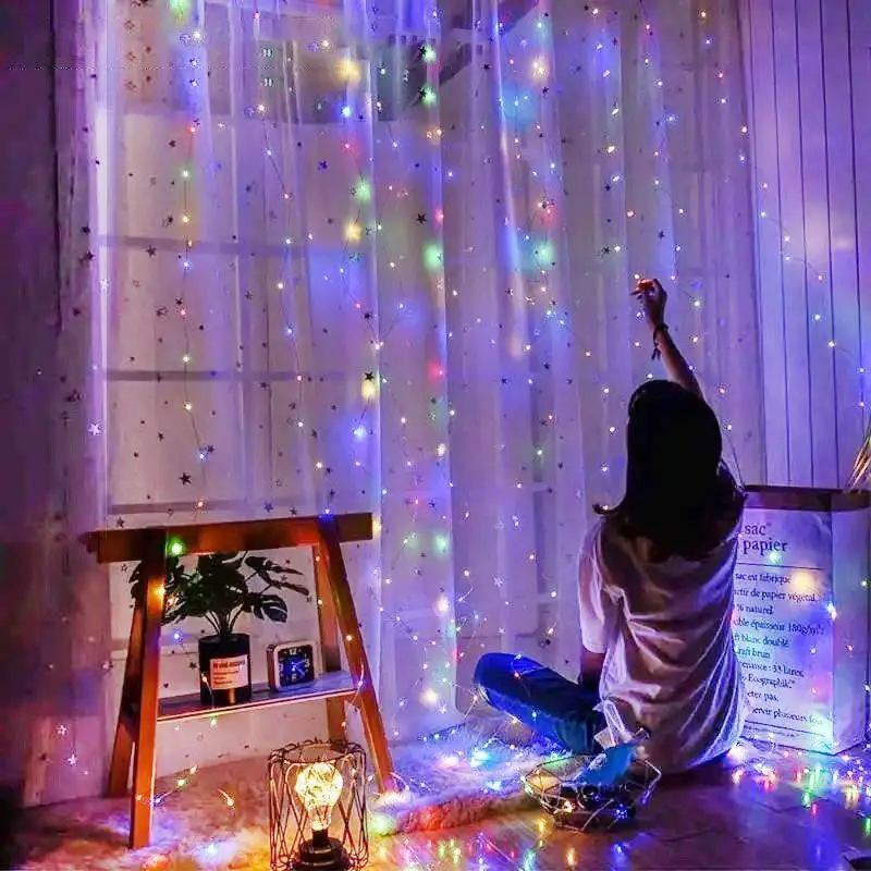 Fairy USB Remote Curtain String Lights Christmas Garland Lamp Decoration for Home Bedroom Xmas Party Gifts Natal New Year 2025