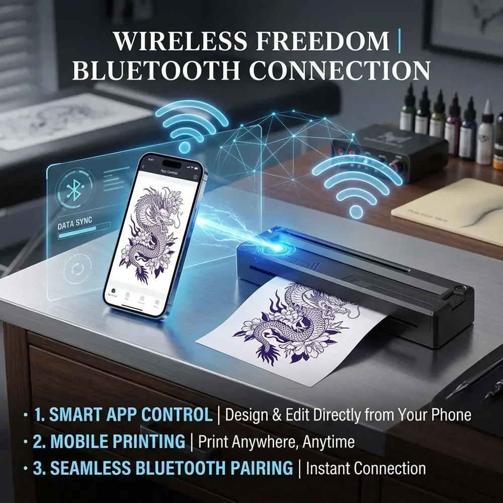 Professional Tattoo Printer Transfer Machine Wireless Thermal Printer for Tattoo Bluetooth Mini Portable Tattoo Stencil Printers