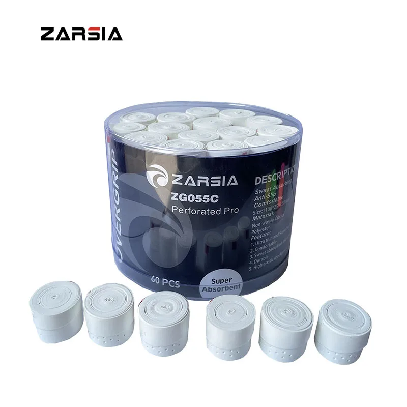 60pcs ZARSIA White 0.55mm Perforated Tennis Overgrip,Sticky Padel Racket Grip ,Anti-slip Badminton Racket Overgrips