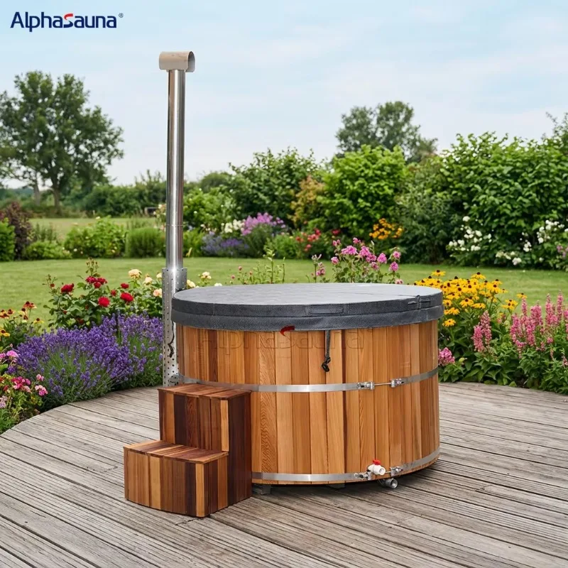 Dual-system Heated Massage Bathtub Portable Modern Wood Burning Hot Tub Freestanding Outdoor For 2-3 People