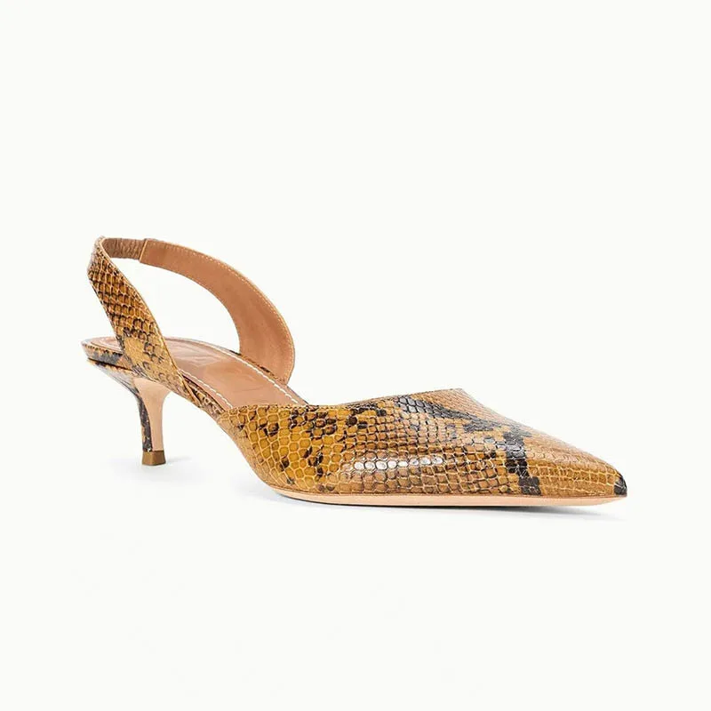 

Women's Snake Print Slingback Pumps Fashionable Pointed Kitten Heel Shoes with Animal Print Design Stylish Versatile Footwear