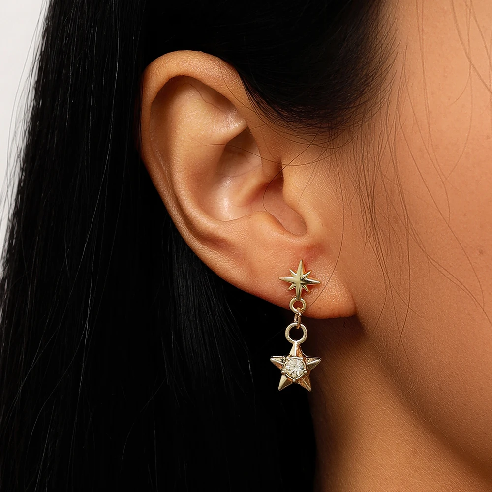 

Aihua Simple Gold Color Star Earrings for Women Crystal Stars Dangle Earrings Fashion Daily Wear Wedding Party Jewelry Gifts