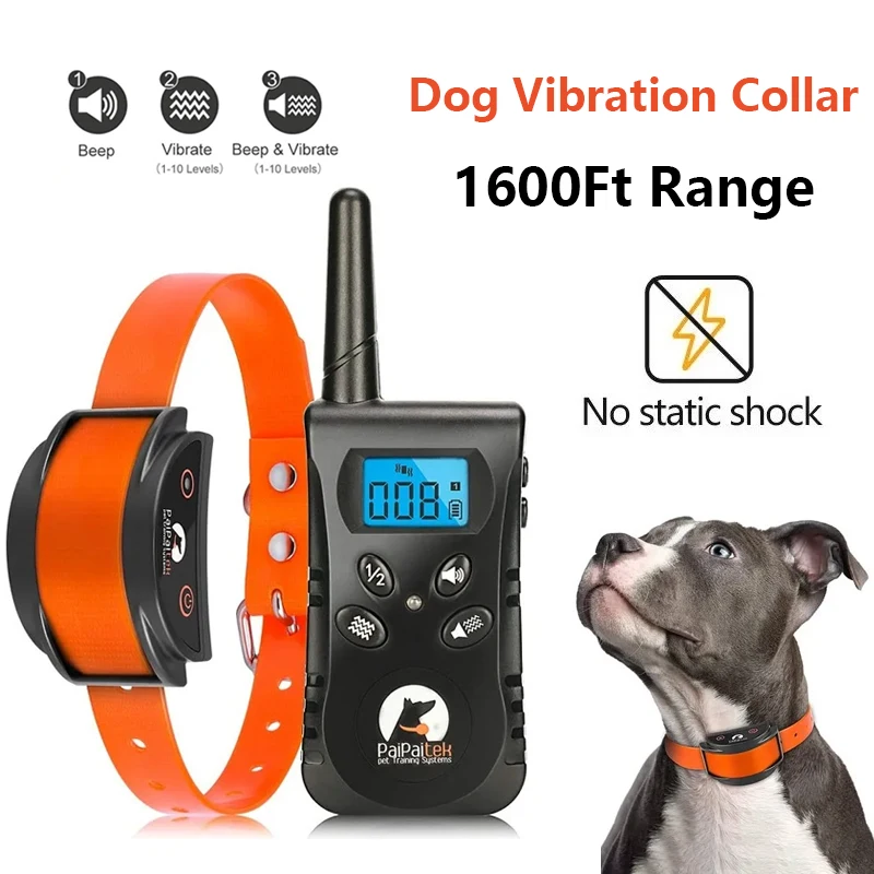 1600Ft Electric Dog Vibration Collar No Shock Dog Training Collar With Remote IP67 Waterproof Rechargeable Safty Bark Stop Colla