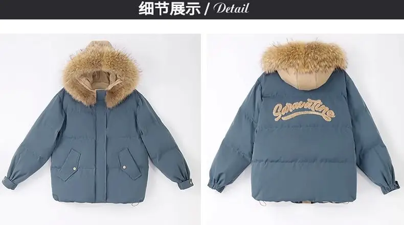 Down Cotton Jacket For Women Short Thickened 2026 Winter New Big Fur Collar Loose Cotton Coat Women's Warm Hooded Jackets Parker