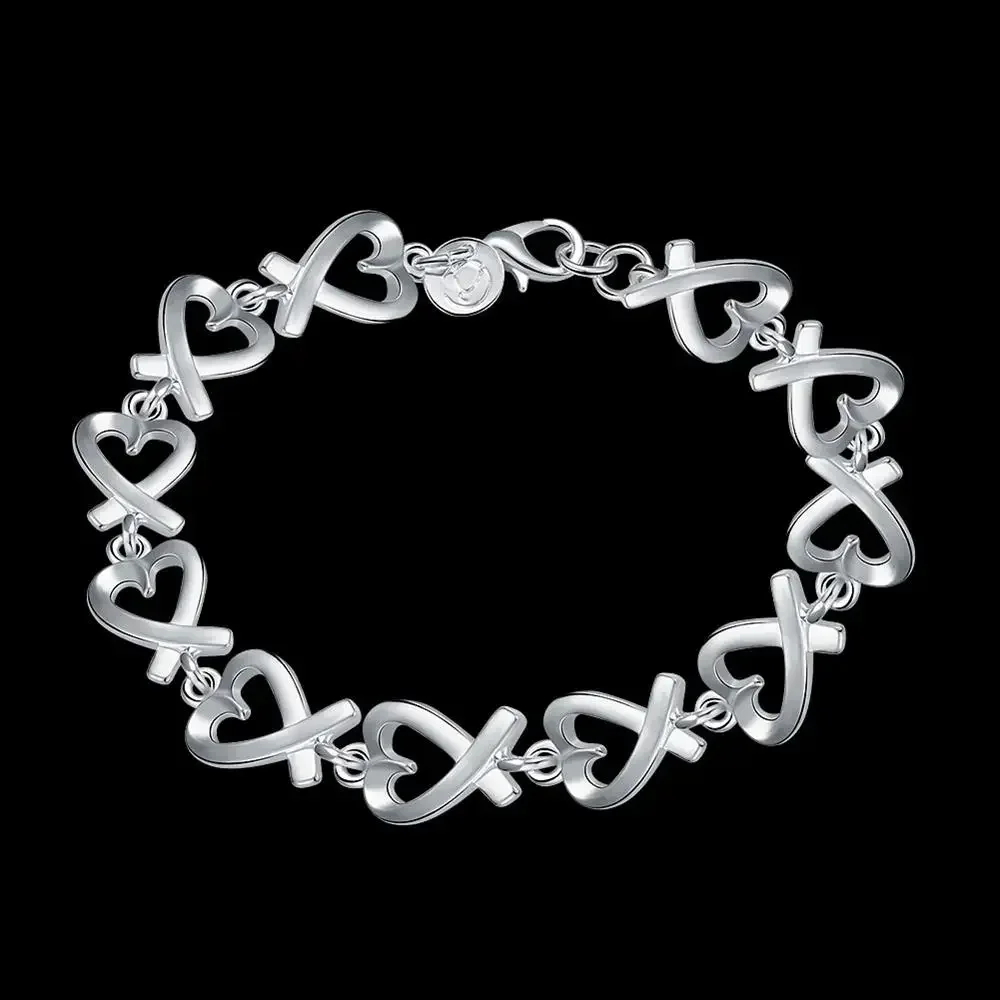 

Hot fine 925 Sterling silver Heart chain Bracelets for women high quality Wedding party Christmas Gift fashion lady Jewelry