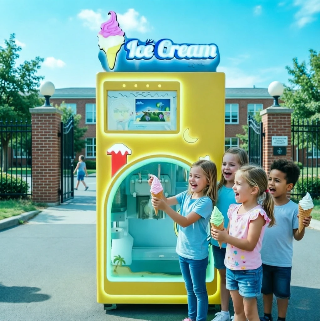 Self Service Ice Cream Vending Machine Double Twist Flavor Auto Stir Anti-solidification Mall 24 Hour Unmanned Vending Kiosk