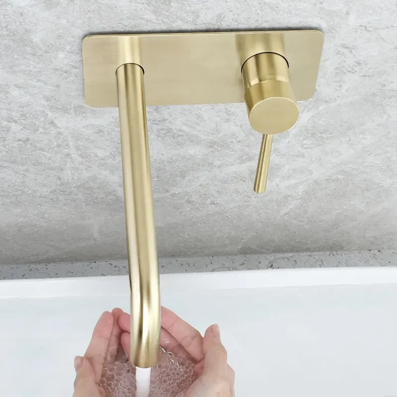 Basin Faucet Concealed Bathroom Sink Brushed Gold  In-Wall Basin Spout Mixer Tap Set Combination Blanoir Solid Brass tap