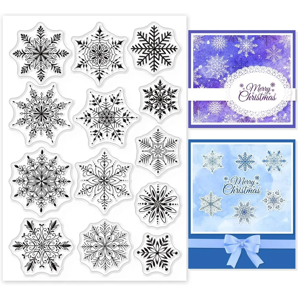 Timbro trasparente natalizio Fiocco di neve Timbro trasparente in silicone Timbri in gomma invernale per scrapbook Journal Card Making 4,3 x 6,3 pollici