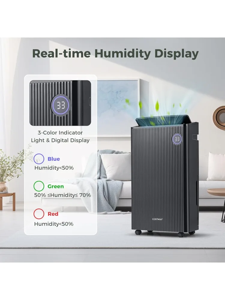 4,500 مربع. مزيل رطوبة قدم للطابق السفلي، مؤشر رطوبة 3 ألوان، وضع الملابس الجافة، خرطوم وصرف وعجلات مقاس 12 بوصة، 57 لترًا #5