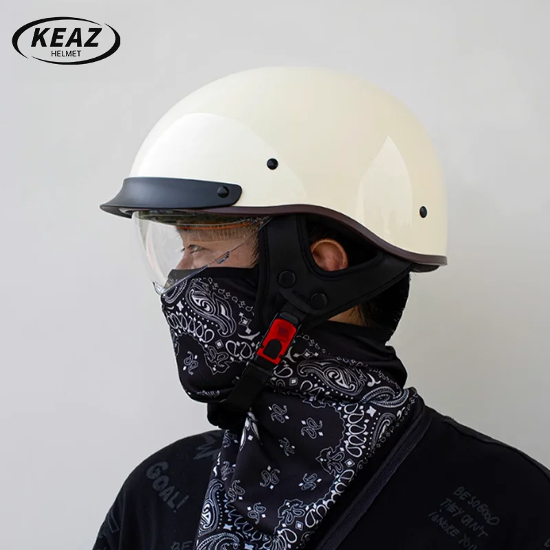 

DOT Certified American Retro Outdoor Motorcycle Half Helmet Riding Comes With Ice Silk Breathable Sun Protection Mask Neck Cover