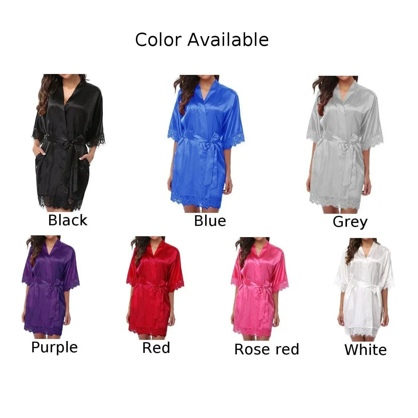 Sexy Women\'s Silk Lace Stitching Lingerie Half Sleeve French Romance Bathrobe Sleepwear Robe Dress Female Nightgown Nightwear