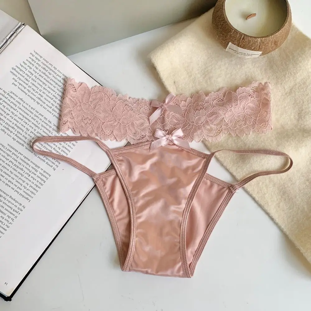 

Thin Cotton Crotch Bow Lace Panties Satin Floral Sexy Panties Female Lingerie Briefs Low Waist Briefs Girl
