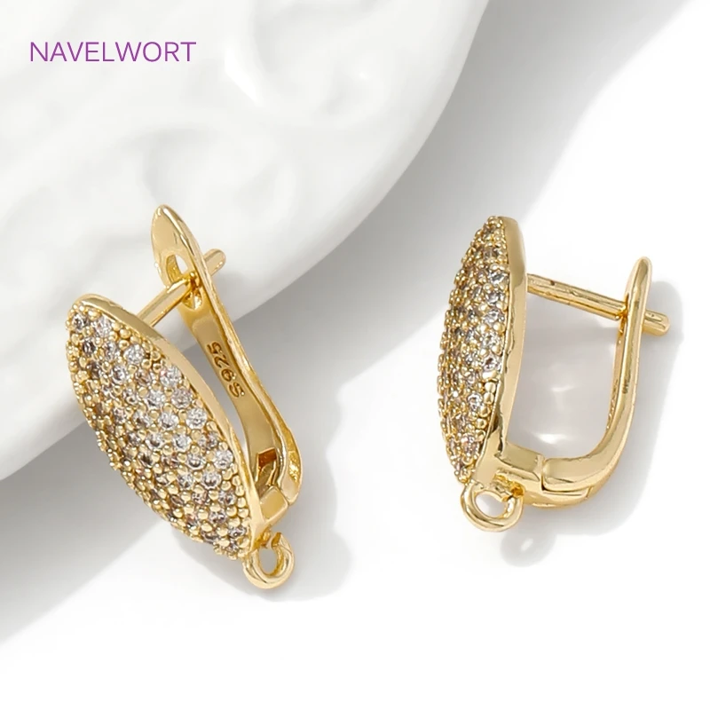 Pengencang Kabel Telinga Kuningan Berlapis Emas 18K, Perlengkapan Anting Zirkon Bertatahkan, Aksesori untuk Anting, Perlengkapan Pembuatan Perhiasan DIY